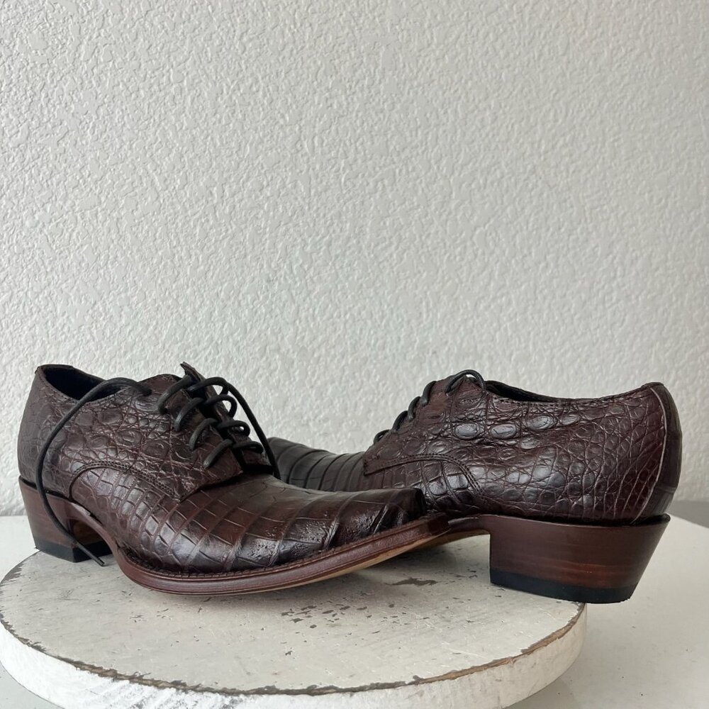 Rod Patrick Womens Lace Up Shoes 8.5 Brown Caiman Exotic Western Boots Loafers